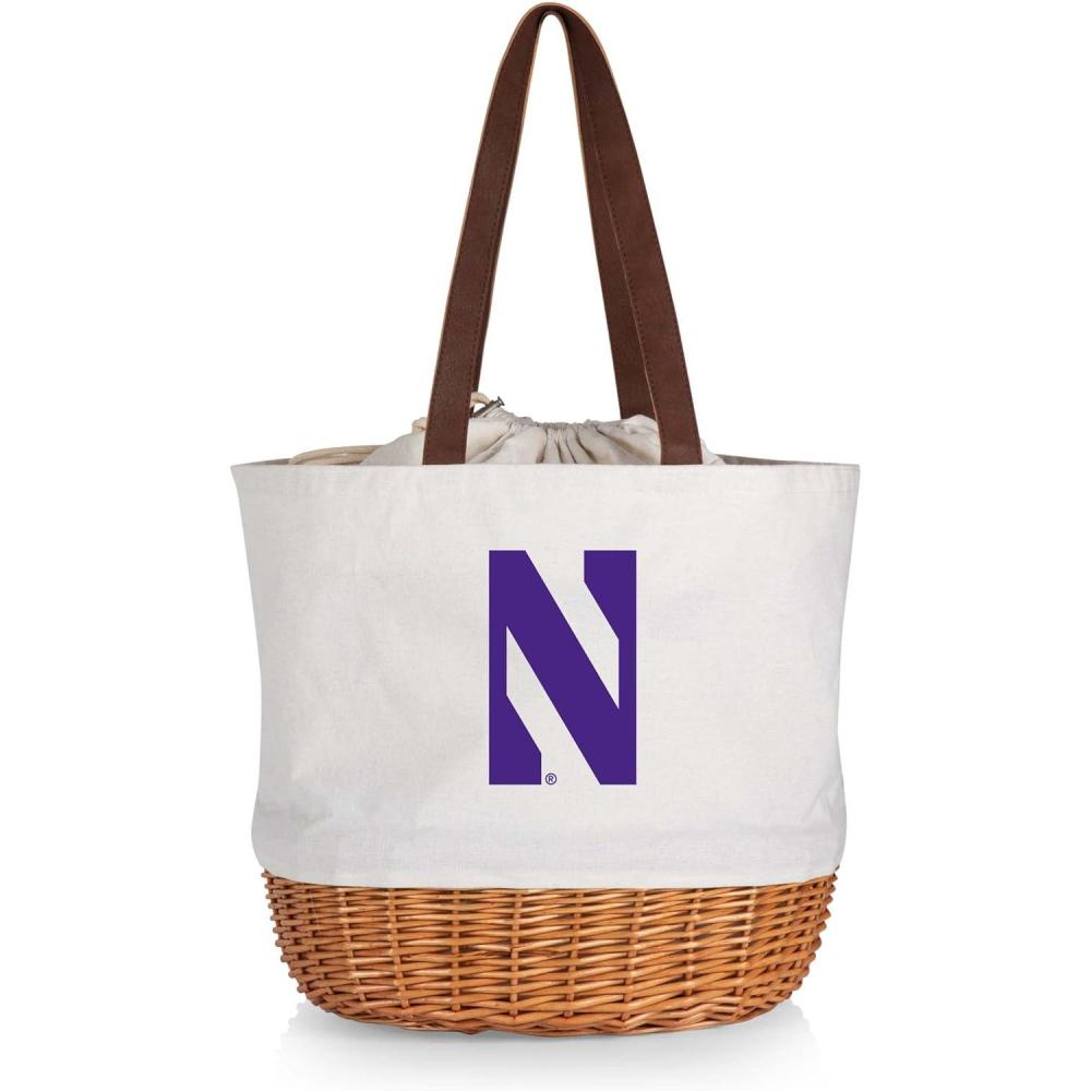 imagePicnic TIME NCAA Coronado Canvas and Willow Basket Tote Picnic Tote Bag Beach Tote Beige CanvasNorthwestern Wildcats