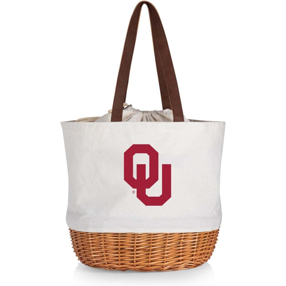 imagePicnic TIME NCAA Coronado Canvas and Willow Basket Tote Picnic Tote Bag Beach Tote Beige CanvasOklahoma Sooners