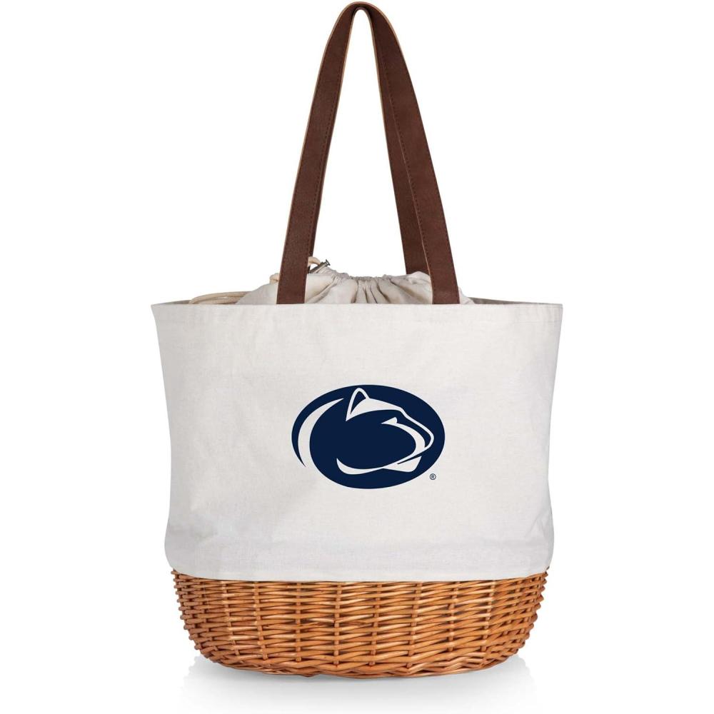 imagePicnic TIME NCAA Coronado Canvas and Willow Basket Tote Picnic Tote Bag Beach Tote Beige CanvasPenn State Nittany Lions