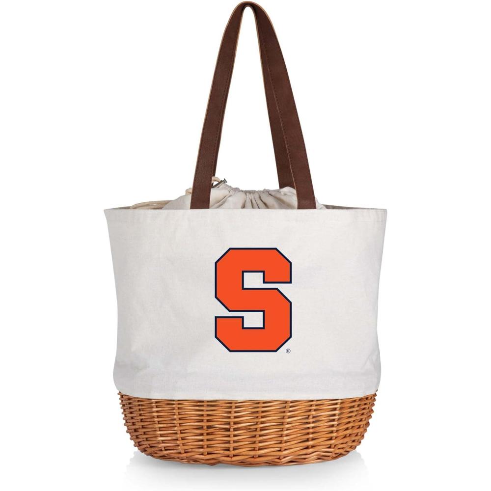 imagePicnic TIME NCAA Coronado Canvas and Willow Basket Tote Picnic Tote Bag Beach Tote Beige CanvasSyracuse Orange