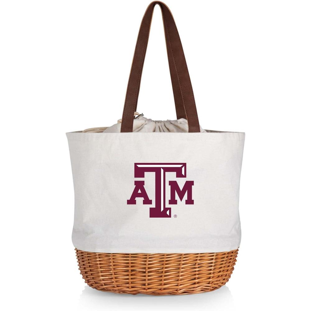 imagePicnic TIME NCAA Coronado Canvas and Willow Basket Tote Picnic Tote Bag Beach Tote Beige CanvasTexas AM Aggies