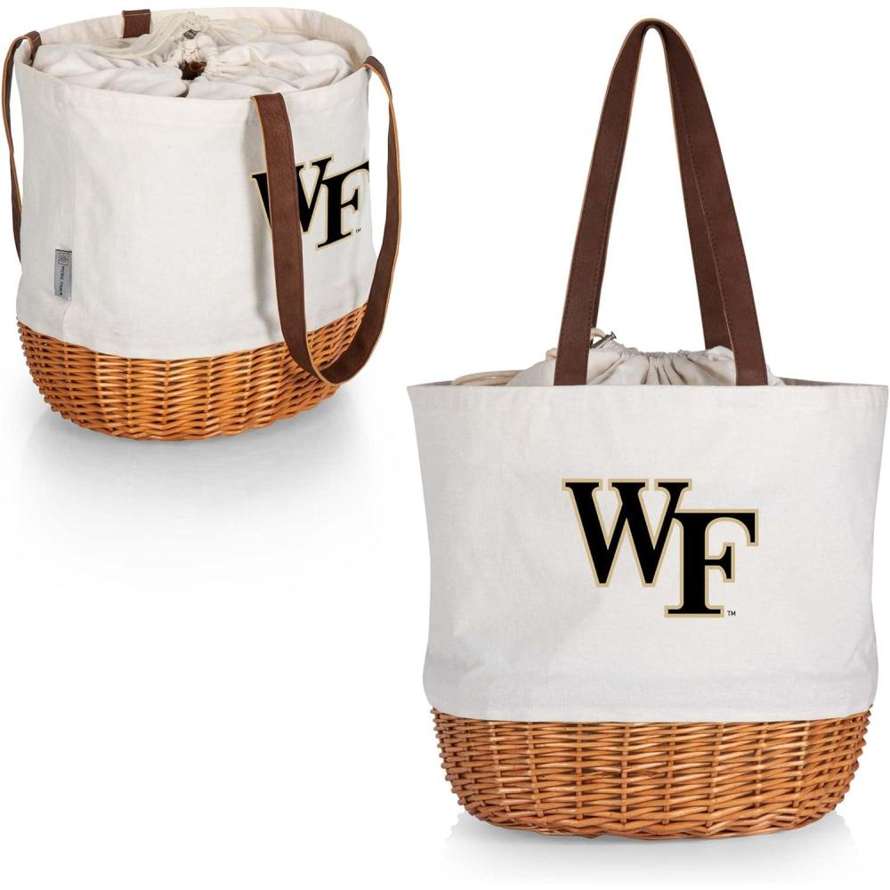 imagePicnic TIME NCAA Coronado Canvas and Willow Basket Tote Picnic Tote Bag Beach Tote Beige CanvasWake Forest Demon Deacons