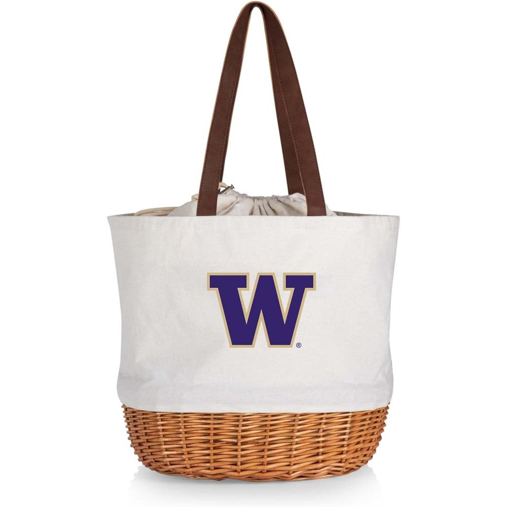 imagePicnic TIME NCAA Coronado Canvas and Willow Basket Tote Picnic Tote Bag Beach Tote Beige CanvasWashington Huskies