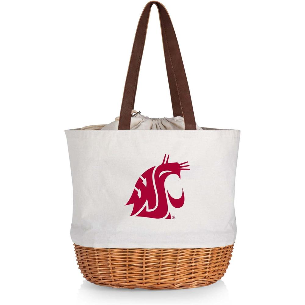 imagePicnic TIME NCAA Coronado Canvas and Willow Basket Tote Picnic Tote Bag Beach Tote Beige CanvasWashington State Cougars