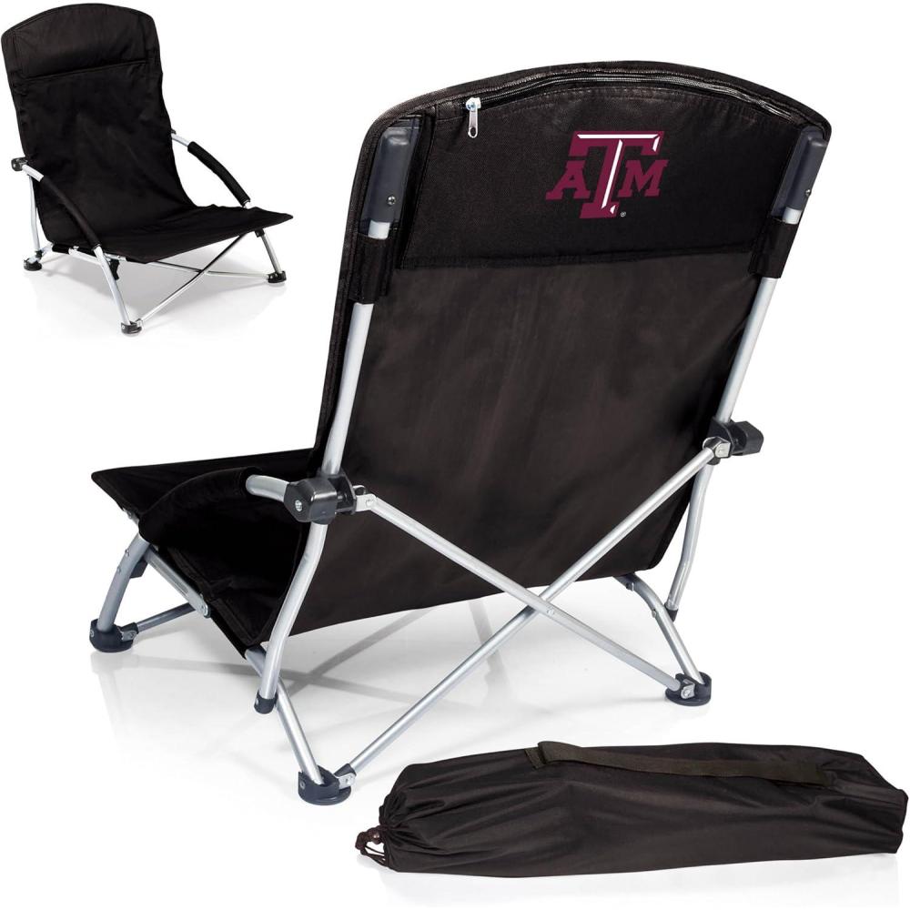 imagePicnic TIME NCAA Tranquility Beach Chair with Carry Bag Low Beach Chair for Adults Low Lawn ChairBlack