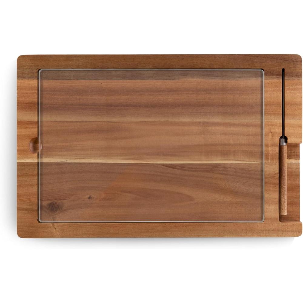 imagePicnic TIME Ventana Cheese Board and Knife Set Tempered Glass and Acacia Cheese Boards Charcuterie Boards Serving Platter Acacia Wood