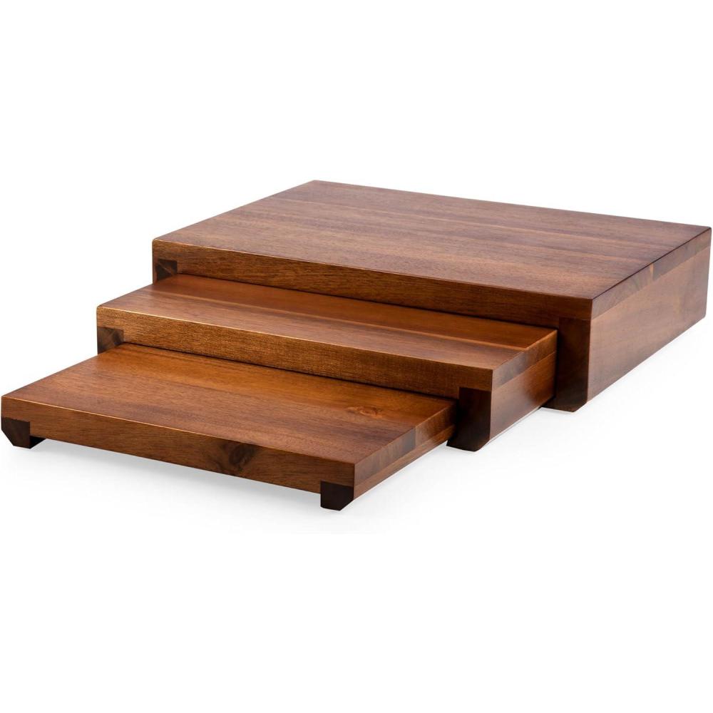 imageTOSCANA a Picnic Time Brand Etage Nested Acacia Wood Serving Pedestals Set of 3