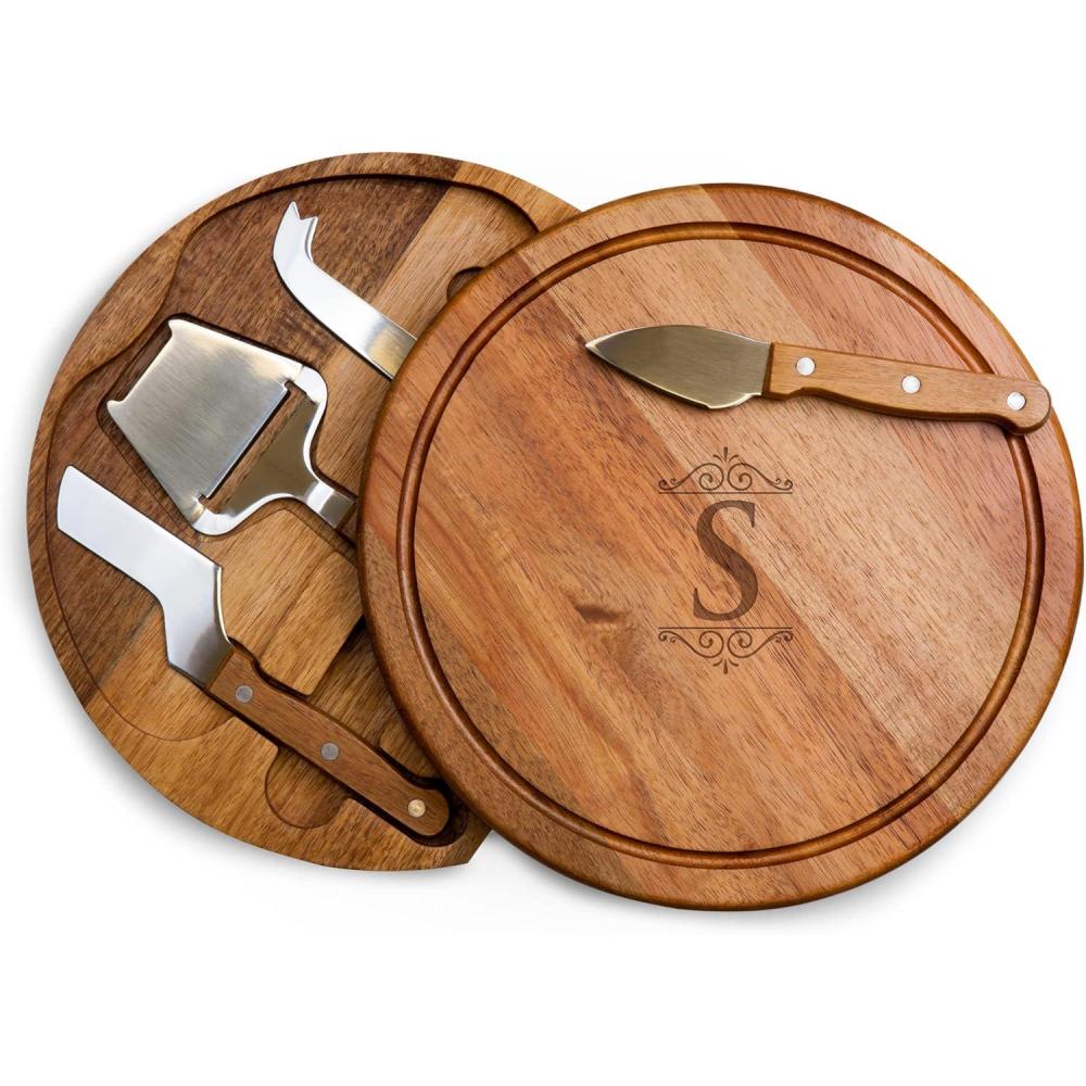 imageToscana Monogram Initials A Personalized Acacia Circo Cheese Cutting Board ampamp Tools SetS