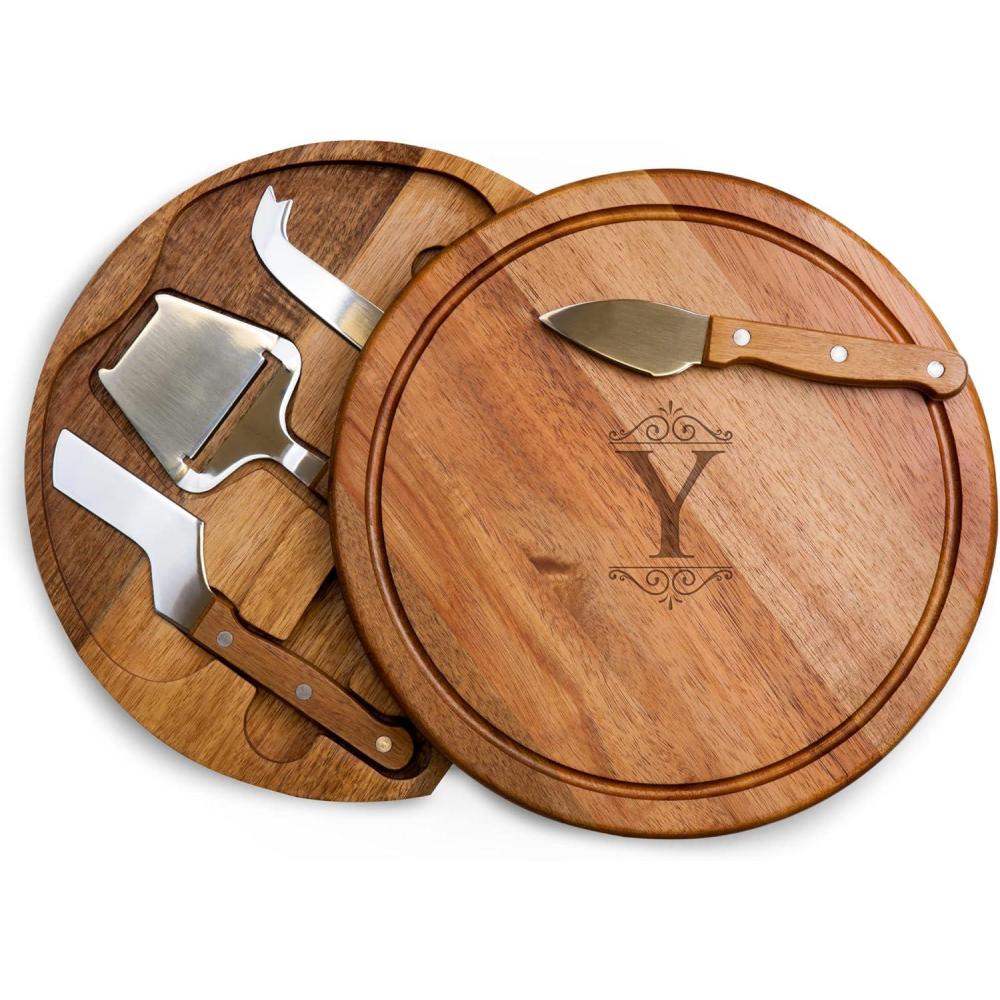 imageToscana Monogram Initials A Personalized Acacia Circo Cheese Cutting Board ampamp Tools SetY