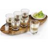LEGACY – a Picnic Time brand – Cantinero Shot Glass Set with Tray – Tequilla Shot Glasses – Cocktail Serving Tray, (Acacia Wood)