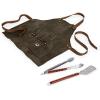 PICNIC TIME BBQ Apron with Tools & Bottle Opener, Distressed Waxed Canvas Apron for Grilling and Cooking with BBQ Spatula & Tongs Numerous Pockets and Neck and Waist Straps (Khaki Green)