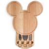 PICNIC TIME Disney Mickey Mouse Head Cheese & Charcuterie Board Set, Parawood Cutting Board with Hidden Drawer & 3 Cheese Knives, Fun Disney Gift, Party Platter, Picnic Set & Kitchen Serving Tray