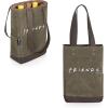 PICNIC TIME Friends 2 Bottle Insulated Wine Bag, Distressed Waxed Canvas Wine Tote Bag, Wine Gift Bag, (Khaki Green with Beige Accents)