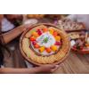PICNIC TIME Isla Serving Platter with Marble Cheeseboard Insert, Acacia Wood Charcuterie Board Set, Round Serving Chopping Tray, (Acacia Wood with Marble)
