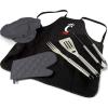 PICNIC TIME NCAA unisex-adult Ncaa Bbq Apron Tote Pro Grill Set(Black With Gray Accents)