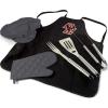 PICNIC TIME NCAA unisex-adult Ncaa Bbq Apron Tote Pro Grill Set(Black With Gray Accents)
