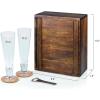PICNIC TIME Pilsner Craft Beer Set, Beer Glasses Set, Gifts for Men, Bar Glasses Drinking Set with Beautiful Wood Case, Removable Panel Door and Form-fitting Interior for Home and Bar, (Acacia Wood)