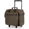 PICNIC TIME Somm – 12 Bottle Insulated Waxed Canvas Wine Bag with Rolling Cart, (Khaki Green with Brown Accents)