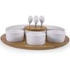 PICNIC TIME Symphony Appetizer Serving Tray Set, Party Platter Set, Appetizer Plate, (Bamboo & White Ceramic)