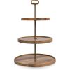 PICNIC TIME Tapas 3-Tiered Serving Tray, Caribbean Walnut Cupcake Stand, Wooden Cheese Board, (Mango Wood)