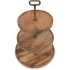 PICNIC TIME Tapas 3-Tiered Serving Tray, Caribbean Walnut Cupcake Stand, Wooden Cheese Board, (Mango Wood)