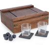 PICNIC TIME Whiskey Box Gift Set, Whiskey Glasses Drinking Set of 2 with Stones, Portable Mini Bar, Components Securely Displayed with Oak Chest, (Oak Wood)