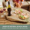 PICNIC TIME Wine Appetizer Plates, Set of 4 Wooden Cocktail Plates with Glass Holder, Mini Charcuterie Boards for Wine and Cheese Parties, Acacia Cheese Board Serving Trays (Oval – Acacia Wood)