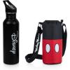 Picnic TIME Disney Mickey Mouse Bottle Cooler Tote with Bottle, Water Bottle Carrier, (Black with Red Pattern)