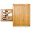 TOSCANA – a Picnic Time brand Concerto Glass Top Cheese and Knife Set – Charcuterie Set – Glass Top Cutting Board, (Bamboo)