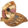 TOSCANA – a Picnic Time brand Leaf Cheese Board & Knife Set, Charcuterie Board Set, Wood Cutting Board with Cheese Knives, (Bamboo),Brown