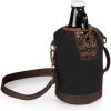 LEGACY – a Picnic Time brand Canvas Lace-up Insulated Growler Tote, Black with Brown Accents(Black With Brown Accents & Silver Growler)