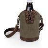 LEGACY – a Picnic Time brand Insulated 64 oz, Beer Gifts for Men, Waxed Canvas Tote Water Bottle Carrier, One Size, Khaki Green with Brown Accents & Glass Growler(Khaki Green With Brown Accents & Glass Growler)