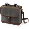LEGACY – a Picnic Time brand Insulated Double Glass Growler Tote, Beer Gifts for Men, Waxed Canvas Tote Bag Water Bottle Carrier, (Khaki Green with Brown Accents)(With Glass Growlers)