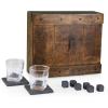 LEGACY – a Picnic Time brand Monogram Initials Whiskey Box Gift Set, Includes Whiskey Glasses, Chillding Stones, and Stone Coasters, (Oak Wood)(J)
