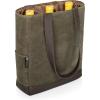PICNIC TIME 2 and 3 Bottle Insulated Wine Bag, Distressed Waxed Canvas Wine Tote, Durable Bottle Carrier Bag for Gifts and Travel with Side Pockets & Removable Divider (Khaki Green with Brown Accents)(3 Bottle)