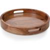 PICNIC TIME Barista Serving Tray with Glass Insert, Round Acacia Wood Cheese Board, Serving Platter with Handles, (Acacia Wood)