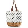 PICNIC TIME Coronado Canvas and Willow Basket Tote, Picnic Tote Bag, Beach Tote(Disney Mickey Mouse – Cream With Navy Blue Pattern)