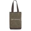 PICNIC TIME Friends 2 Bottle Insulated Wine Bag, Distressed Waxed Canvas Wine Tote Bag, Wine Gift Bag, (Khaki Green with Beige Accents)