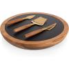 PICNIC TIME Insignia Slate Serving Board with Cheese Tools, Charcuterie and Wood Cutting Set, (Acacia Wood & Slate Black with Gold Accents), Large