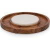 PICNIC TIME Isla Serving Platter with Marble Cheeseboard Insert, Acacia Wood Charcuterie Board Set, Round Serving Chopping Tray, (Acacia Wood with Marble)