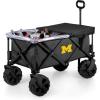 PICNIC TIME NCAA Adventure Wagon Elite All-Terrain Folding Beach Wagon with Big Wheels Plus Table Top Lid & Soft Cooler Liner, (Dark Gray)(Michigan Wolverines)
