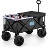 PICNIC TIME NCAA Adventure Wagon Elite All-Terrain Folding Beach Wagon with Big Wheels Plus Table Top Lid & Soft Cooler Liner, (Dark Gray)(North Carolina Tar Heels)
