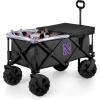 PICNIC TIME NCAA Adventure Wagon Elite All-Terrain Folding Beach Wagon with Big Wheels Plus Table Top Lid & Soft Cooler Liner, (Dark Gray)(Northwestern Wildcats)