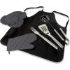 PICNIC TIME NCAA unisex-adult Ncaa Bbq Apron Tote Pro Grill Set(Black With Gray Accents)
