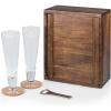 PICNIC TIME Pilsner Craft Beer Set, Beer Glasses Set, Gifts for Men, Bar Glasses Drinking Set with Beautiful Wood Case, Removable Panel Door and Form-fitting Interior for Home and Bar, (Acacia Wood)