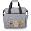 PICNIC TIME Star Wars Mandalorian Grogu On The Go Lunch Bag, Soft Cooler Lunch Box, Insulated Lunch Bag, (Heathered Gray) 10 x 6 x 10.5(Star Wars Mandalorian Grogu Flowers – Heathered Gray)