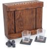 PICNIC TIME Whiskey Box Gift Set, Whiskey Glasses Drinking Set of 2 with Stones, Portable Mini Bar, Components Securely Displayed with Oak Chest, (Oak Wood)
