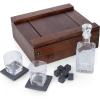 PICNIC TIME Whiskey Box Gift Set with Decanter, Whiskey Glasses Drinking Set of 2 with Stones, Portable Mini Bar, Fathers Day Gift, Components Securely Displayed with Oak Chest, (Oak Wood)