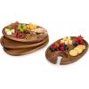PICNIC TIME Wine Appetizer Plates, Set of 4 Wooden Cocktail Plates with Glass Holder, Mini Charcuterie Boards for Wine and Cheese Parties, Acacia Cheese Board Serving Trays (Oval – Acacia Wood)