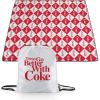 Picnic TIME Coca-Cola Impresa Picnic Blanket, Lightweight Beach Blanket, Machine Washable, (Red and Black)(Coca-cola Checkers – Red and White)